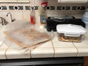 Foodsaver for the kitchen, …..fresh cooked blini ready for storage. 