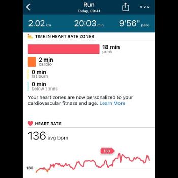 Fitbit heart rate readout from a short speed run. 
