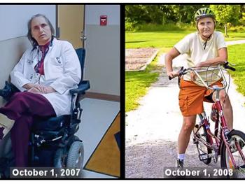 Before and After photo of Terry Wahls' MS condition.