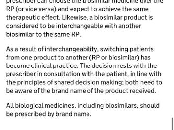 Gov guidelines on changing biologics. 