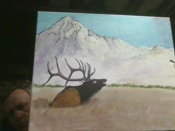 early phase of an elk painting- the rough gross phase
