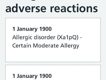screen shot of allergies screen