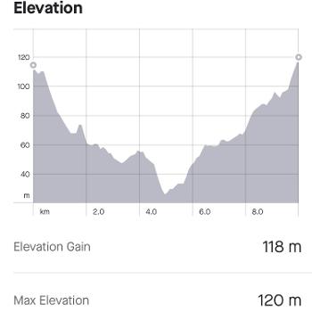 Elevation graph from a 10k run
