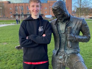 with a statue of Shakespeare.