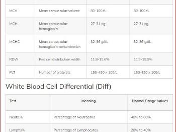 Blood test chart