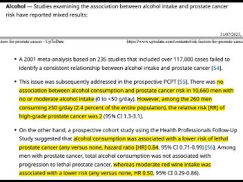 PCa and alcohol summary from Up To Date
