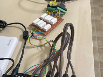 Amp connected to resistor board and ethernet to audio exciters