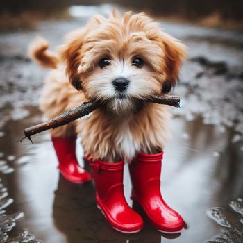 Small dog in wellies