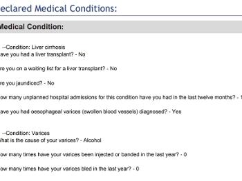 Screenshot of the medical declaration in the policy.