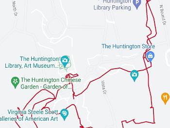 Map my run tracking of the Huntington Garden hike