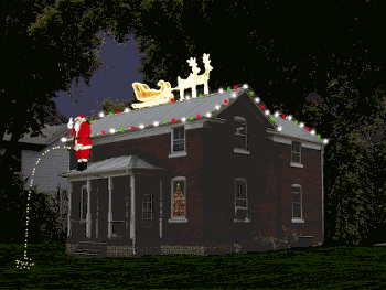 Fun Christmas Lights, Santa having a pee. The lights are showing the stream hitting lawn. 