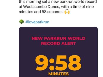 Parkrun tweet about world record 