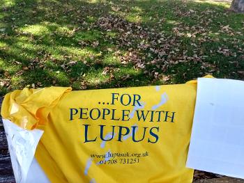 Yellow T shirt Going that extra mile for Lupus UK ( back image of T shirt)