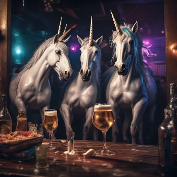 should be FOUR drunk unicorns partying