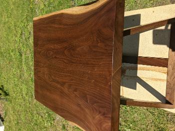Black walnut side table with book-matched top and finish is about 10 coats of lacquer. 