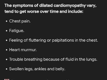 List of symptoms for dialted cardiomyopathy 