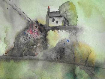Watercolour painting of a rural view