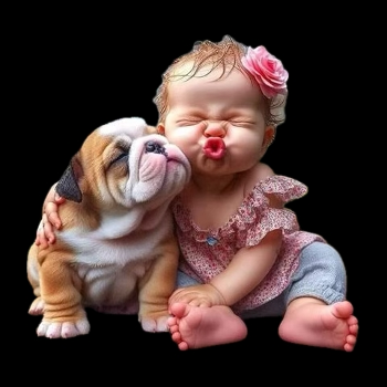 A beautiful baby with a small dog.