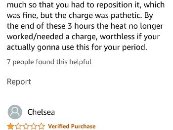 Screenshot from Amazon 1 star review of a heat product