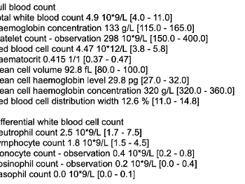 blood count results