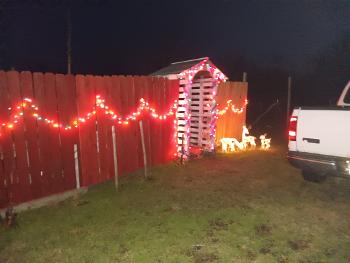 Christmas lights on wooden fence 