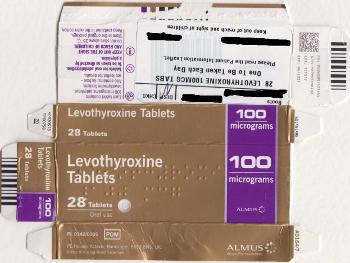 Image of card outer packaging of Almus levothyroxine