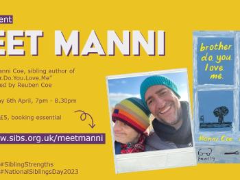 This is a graphic with a photo of Manni and Reuben Coe and a copy of their book cover. 