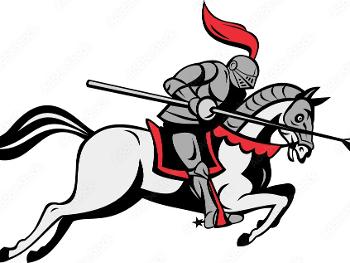 Drawing of a knight on horseback, holding a lance