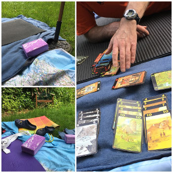Yoga outside with a hand of cards afterward 