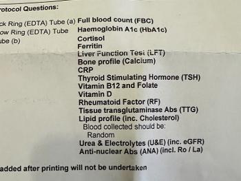 Blood test request form. 