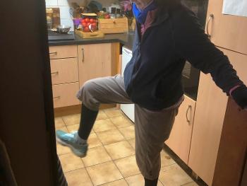 Me in my kitchen warming up for a run