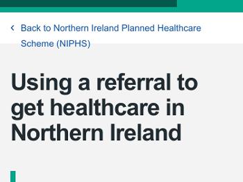 Screen screenshot of Northern Ireland Health service website.