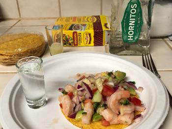 Hornitos  , ceviche , lime sea salt for back of hand ……..yummmmmm 