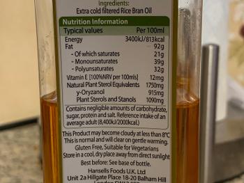 The back of a rice bran bottle to show contents