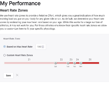 Strava heart rate zone settings.