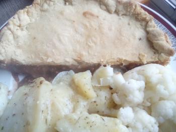 Pie with layers potatoes onions soup herbs garlic cauli 😊