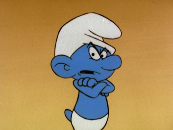 A grouchy Smurf