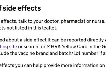 Screenshot of AstraZeneca vaccine Yellow Card paragraph.