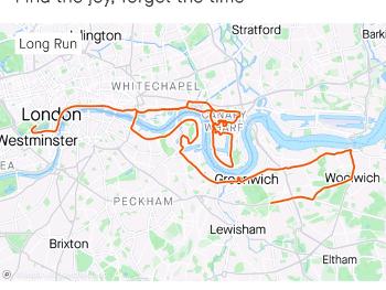 Strava map showing London marathon run.