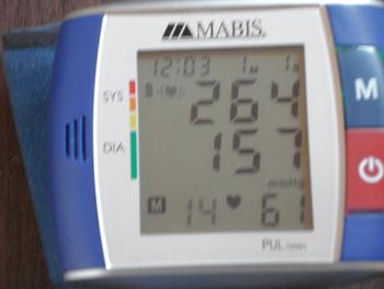 Actual blood pressure of a person with OH upon reclining in the evening 
