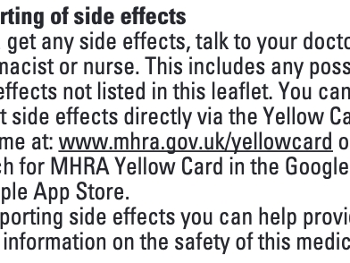 Screenshot of Patient Information Leaflet re Yellow Card