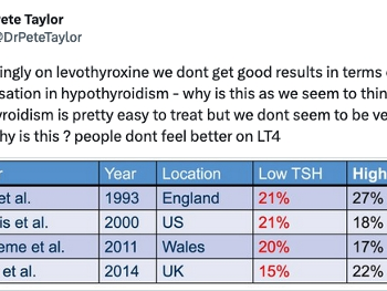 Screenshot of post by Dr Pete Taylor of TSH on LT4