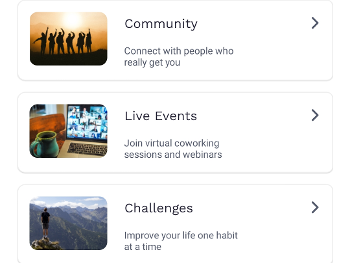 Inflow App Menu Screenshot: Learning, Community, Love Events, Telecoaching