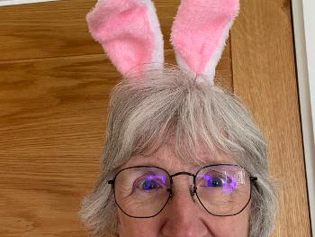 Woman with bunny ears