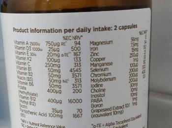 Supplements bottle ingredients 