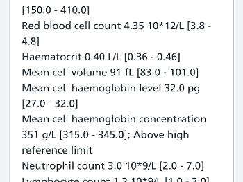 Blood test results