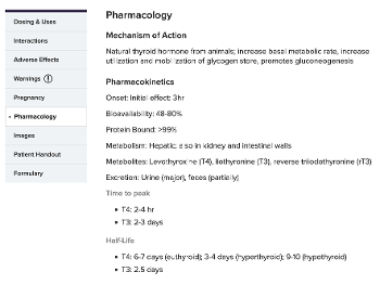 Screenshot of part of pharmacology page
