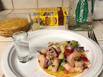 Seafood ceviche with Hornitos Plata shooters.