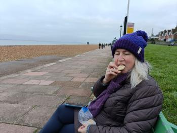 Biscuit munching on a walk ! 