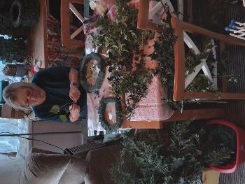 Making holly wreathes 